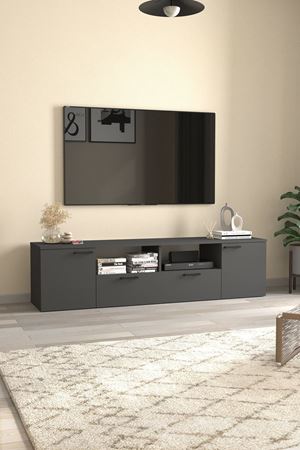 Bofigo TV Ünitesi 180 Cm TV Sehpası Düşer Kapaklı Tv Ünitesi Televizyon Sehpası Girit Antrasit