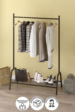 Bofigo Konfeksiyon Askısı Ayaklı Askılık Elbise Askılığı Raflı Askılık Venüs Siyah