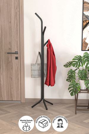 Bofigo Metal Elbise Askılığı Portmanto Askılık Siyah