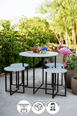 34-01-01 Dolunay Table Set 4 Stools WHITE