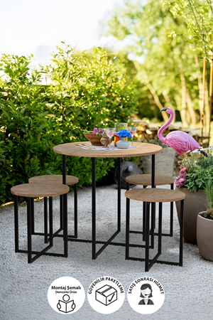 34-01-02 Dolunay Table Set 4 Stools PINE
