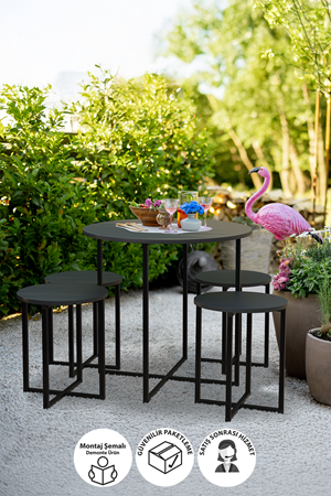 34-01-08 Dolunay Table Set 4 Stools ANTHRACITE