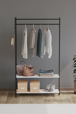 Bofigo Konfeksiyon Askısı Ayaklı Askılık Elbise Askılığı Raflı Askılık Jüpiter Beyaz