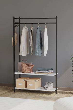 Bofigo Konfeksiyon Askısı Ayaklı Askılık Elbise Askılığı Raflı Askılık Jüpiter Beyaz