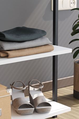 Bofigo Konfeksiyon Askısı Ayaklı Askılık Elbise Askılığı Raflı Askılık Jüpiter Beyaz