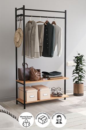 Bofigo Konfeksiyon Askısı Ayaklı Askılık Elbise Askılığı Raflı Askılık Jüpiter Çam