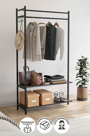 Bofigo Konfeksiyon Askısı Ayaklı Askılık Elbise Askılığı Raflı Askılık Jüpiter Antrasit