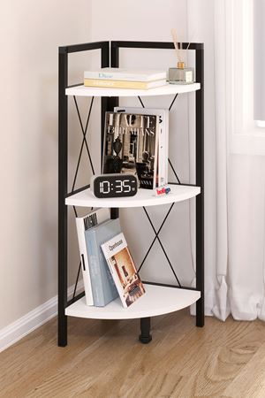 Bofigo 3 Raflı Metal Köşe Kitaplık Rafı Dekoratif Aksesuar Rafı Beyaz 