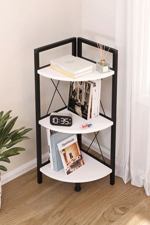 Bofigo 3 Raflı Metal Köşe Kitaplık Rafı Dekoratif Aksesuar Rafı Beyaz 