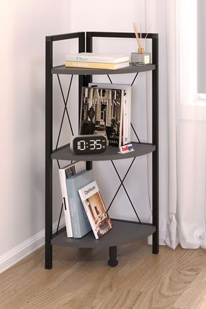Bofigo 3 Raflı Metal Köşe Kitaplık Rafı Dekoratif Aksesuar Rafı Antrasit