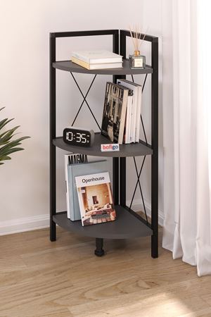 Bofigo 3 Raflı Metal Köşe Kitaplık Rafı Dekoratif Aksesuar Rafı Antrasit