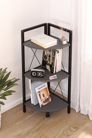 Bofigo 3 Raflı Metal Köşe Kitaplık Rafı Dekoratif Aksesuar Rafı Antrasit