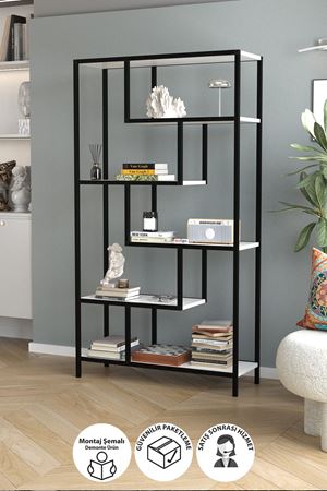 Bofigo 6 Raflı Kitaplık Dekoratif Kitaplık Metal Kitaplık Ofis Kitaplığı Larissa Beyaz