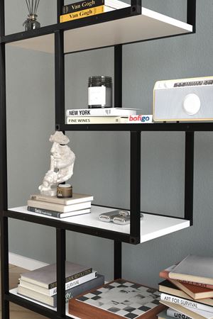 Bofigo 6 Raflı Kitaplık Dekoratif Kitaplık Metal Kitaplık Ofis Kitaplığı Larissa Beyaz