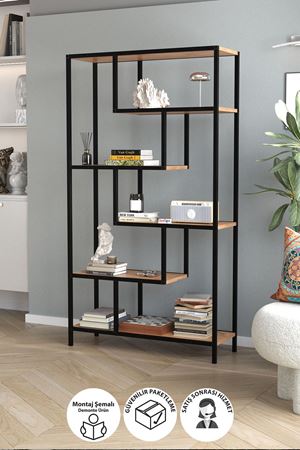Bofigo 6 Raflı Kitaplık Dekoratif Kitaplık Metal Kitaplık Ofis Kitaplığı Larissa Çam