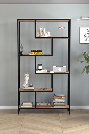 Bofigo 6 Raflı Kitaplık Dekoratif Kitaplık Metal Kitaplık Ofis Kitaplığı Larissa Çam