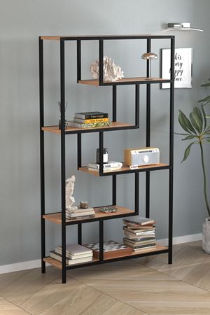 Bofigo 6 Raflı Kitaplık Dekoratif Kitaplık Metal Kitaplık Ofis Kitaplığı Larissa Çam