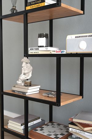 Bofigo 6 Raflı Kitaplık Dekoratif Kitaplık Metal Kitaplık Ofis Kitaplığı Larissa Çam