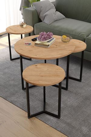 Bofigo 4lü Orta Sehpa Yan Sehpa Dekoratif Sehpa Metal Sehpa Yonca Çam