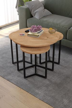 Bofigo 4lü Orta Sehpa Yan Sehpa Dekoratif Sehpa Metal Sehpa Yonca Çam