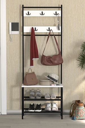 Bofigo 3 Raflı Metal Portmanto Elbise Askılığı Vestiyer Ayakkabılık Samanyolu Beyaz