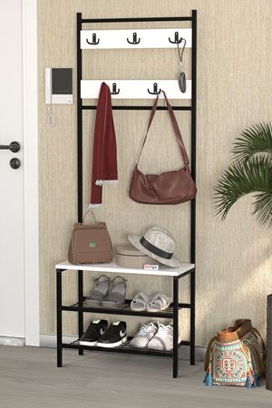 Bofigo 3 Raflı Metal Portmanto Elbise Askılığı Vestiyer Ayakkabılık Samanyolu Beyaz