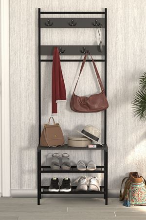 Bofigo 3 Raflı Metal Portmanto Elbise Askılığı Vestiyer Ayakkabılık Samanyolu Antrasit