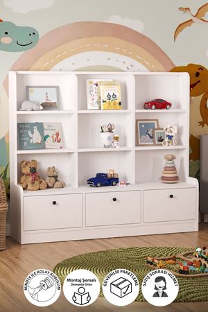 12-43-01 Demet Cabinet with 3 Doors 9 Shelves WHITE