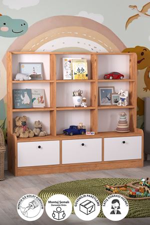 12-43-21 Demet Cabinet with 3 Doors 9 Shelves PINE/WHITE