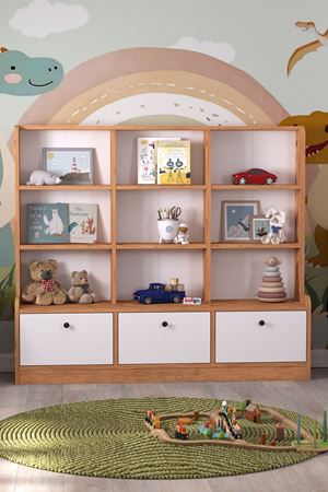 12-43-21 Demet Cabinet with 3 Doors 9 Shelves PINE/WHITE