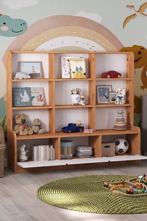 12-43-21 Demet Cabinet with 3 Doors 9 Shelves PINE/WHITE