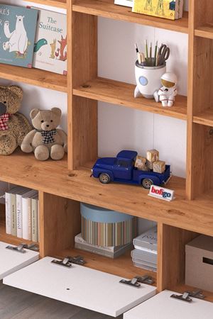 12-43-21 Demet Cabinet with 3 Doors 9 Shelves PINE/WHITE