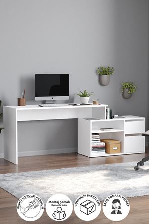 Bofigo Çalışma Masası Fonksiyonel Çalışma Masası Ofis Masası Beyaz