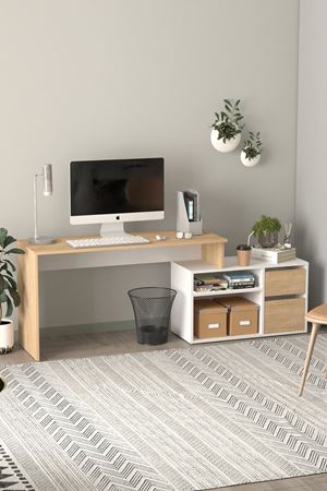 Bofigo Çalışma Masası Fonksiyonel Çalışma Masası Ofis Masası Safir Meşe-Beyaz