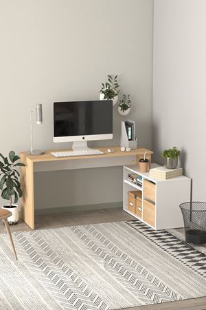 Bofigo Çalışma Masası Fonksiyonel Çalışma Masası Ofis Masası Safir Meşe-Beyaz