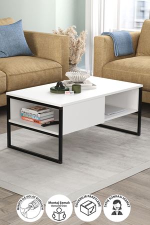 Bofigo Orta Sehpa Yan Sehpa Dekoratif Sehpa Metal Sehpa Zeus Beyaz