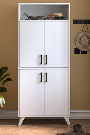 Bofigo 4 Kapaklı Ayakkabılık 9 Bölmeli Ayakkabılık Çok Amaçlı Dolap Beste Beyaz