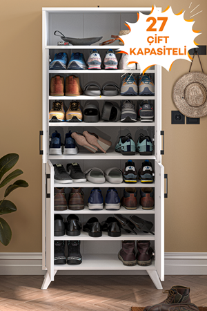 Bofigo 4 Kapaklı Ayakkabılık 9 Bölmeli Ayakkabılık Çok Amaçlı Dolap Beste Beyaz