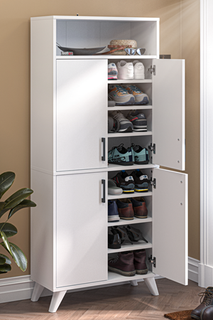 Bofigo 4 Kapaklı Ayakkabılık 9 Bölmeli Ayakkabılık Çok Amaçlı Dolap Beste Beyaz