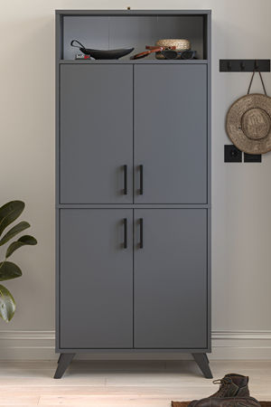 Bofigo 4 Kapaklı Ayakkabılık 9 Bölmeli Ayakkabılık Çok Amaçlı Dolap Beste Antrasit