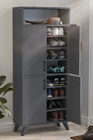 Bofigo 4 Kapaklı Ayakkabılık 9 Bölmeli Ayakkabılık Çok Amaçlı Dolap Beste Antrasit