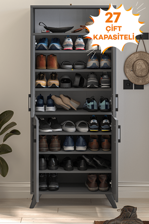Bofigo 4 Kapaklı Ayakkabılık 9 Bölmeli Ayakkabılık Çok Amaçlı Dolap Beste Antrasit
