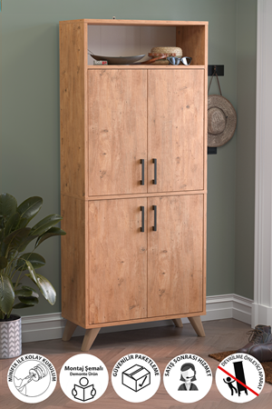 Bofigo 4 Kapaklı Ayakkabılık 9 Bölmeli Ayakkabılık Çok Amaçlı Dolap Beste Çam