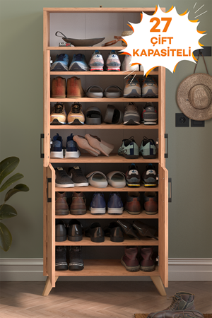 Bofigo 4 Kapaklı Ayakkabılık 9 Bölmeli Ayakkabılık Çok Amaçlı Dolap Beste Çam