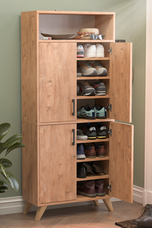 Bofigo 4 Kapaklı Ayakkabılık 9 Bölmeli Ayakkabılık Çok Amaçlı Dolap Beste Çam