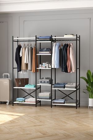 Bofigo 10 Raflı Metal Gardırop Metal Portmanto Açık Gardırop Elbise Dolabı Vestiyer Openix Beyaz