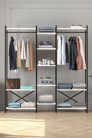 Bofigo 10 Raflı Metal Gardırop Metal Portmanto Açık Gardırop Elbise Dolabı Vestiyer Openix Beyaz