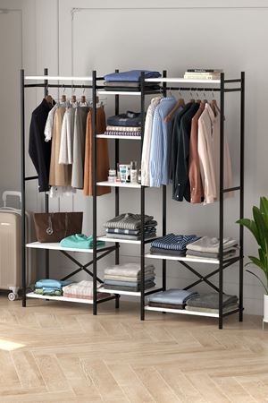 Bofigo 10 Raflı Metal Gardırop Metal Portmanto Açık Gardırop Elbise Dolabı Vestiyer Openix Beyaz