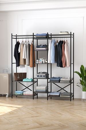 Bofigo 10 Raflı Metal Gardırop Metal Portmanto Açık Gardırop Elbise Dolabı Vestiyer Openix Antrasit