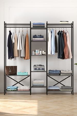 Bofigo 10 Raflı Metal Gardırop Metal Portmanto Açık Gardırop Elbise Dolabı Vestiyer Openix Antrasit